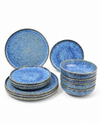 Symi Blue Reactive Glaze 12-Piece Dinnerware Set, Service for 4