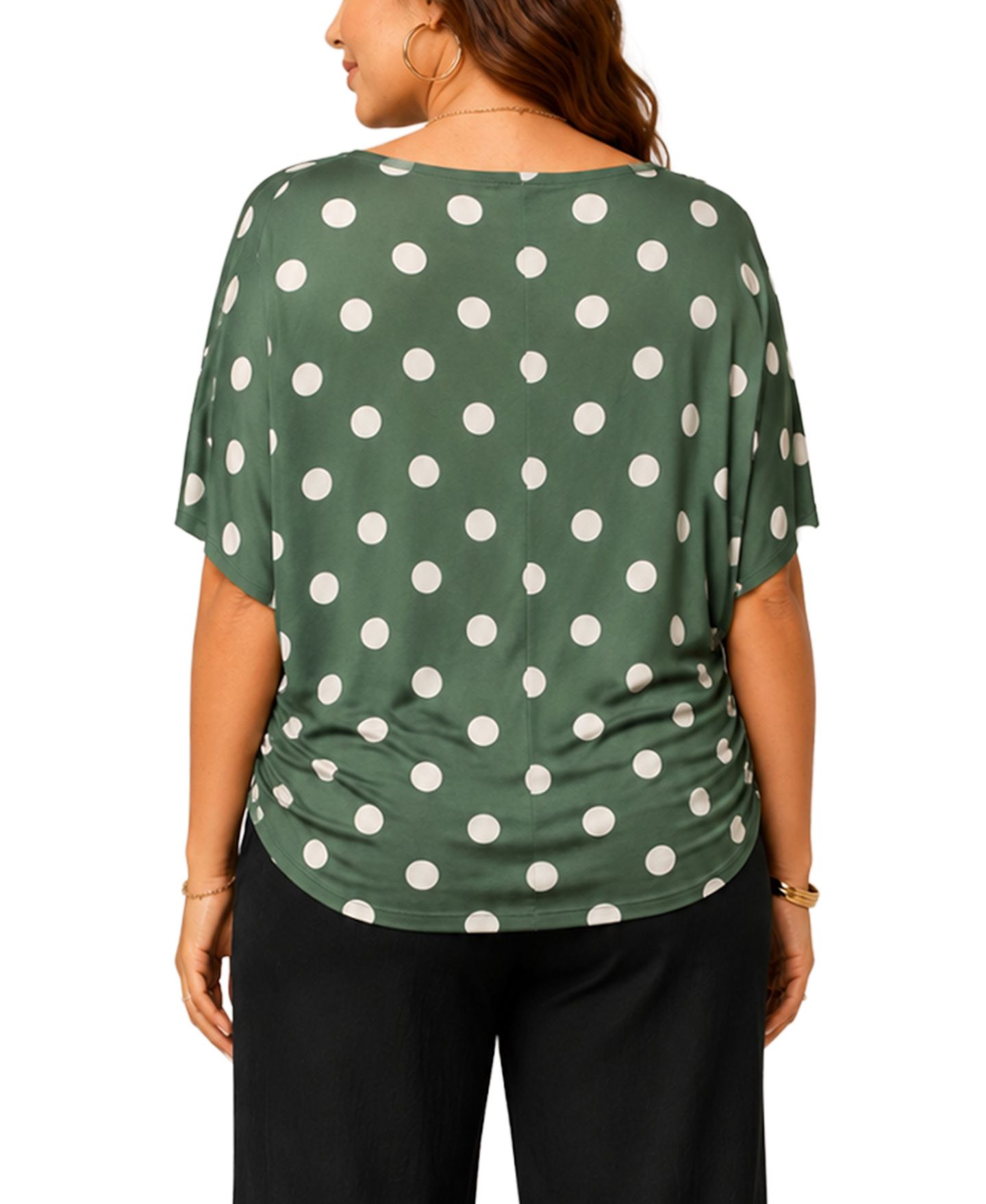 Женская блузка COIN 1804 Plus Size Polka-Dot Boatneck Batwing-Sleeve, цвет: Зелёная слоновая кость — фото 5