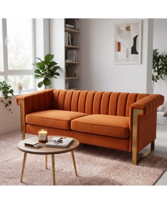 Modern Velvet Chesterfield 3-Seater Sofa with Gold Legs