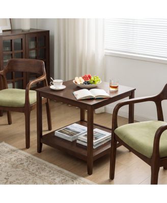 Solid Wood 2-Tier Square End Table with Storage Shelf