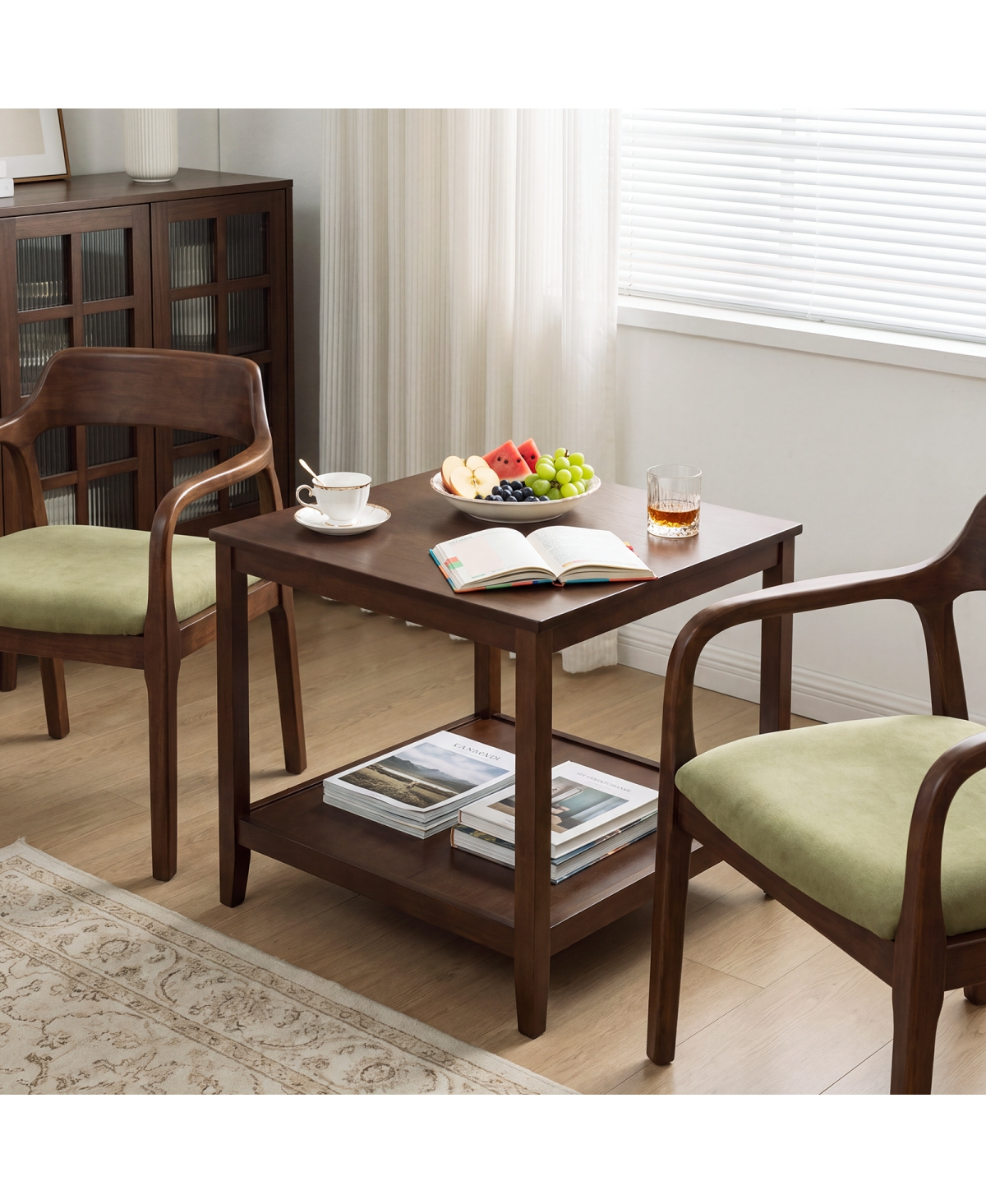 Streamdale Furniture Solid Wood 2-Tier Square End Table with Storage Shelf