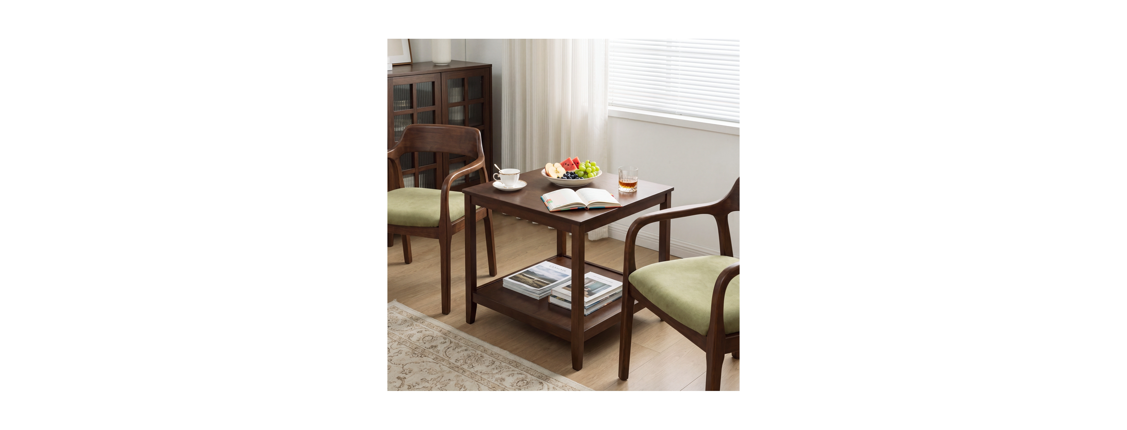 Streamdale Furniture Solid Wood 2-Tier Square End Table with Storage Shelf