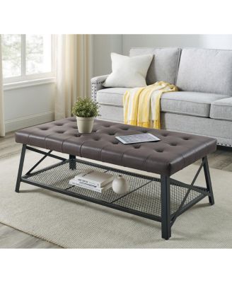 Tufted Faux Leather Like Upholstered Coffee Table