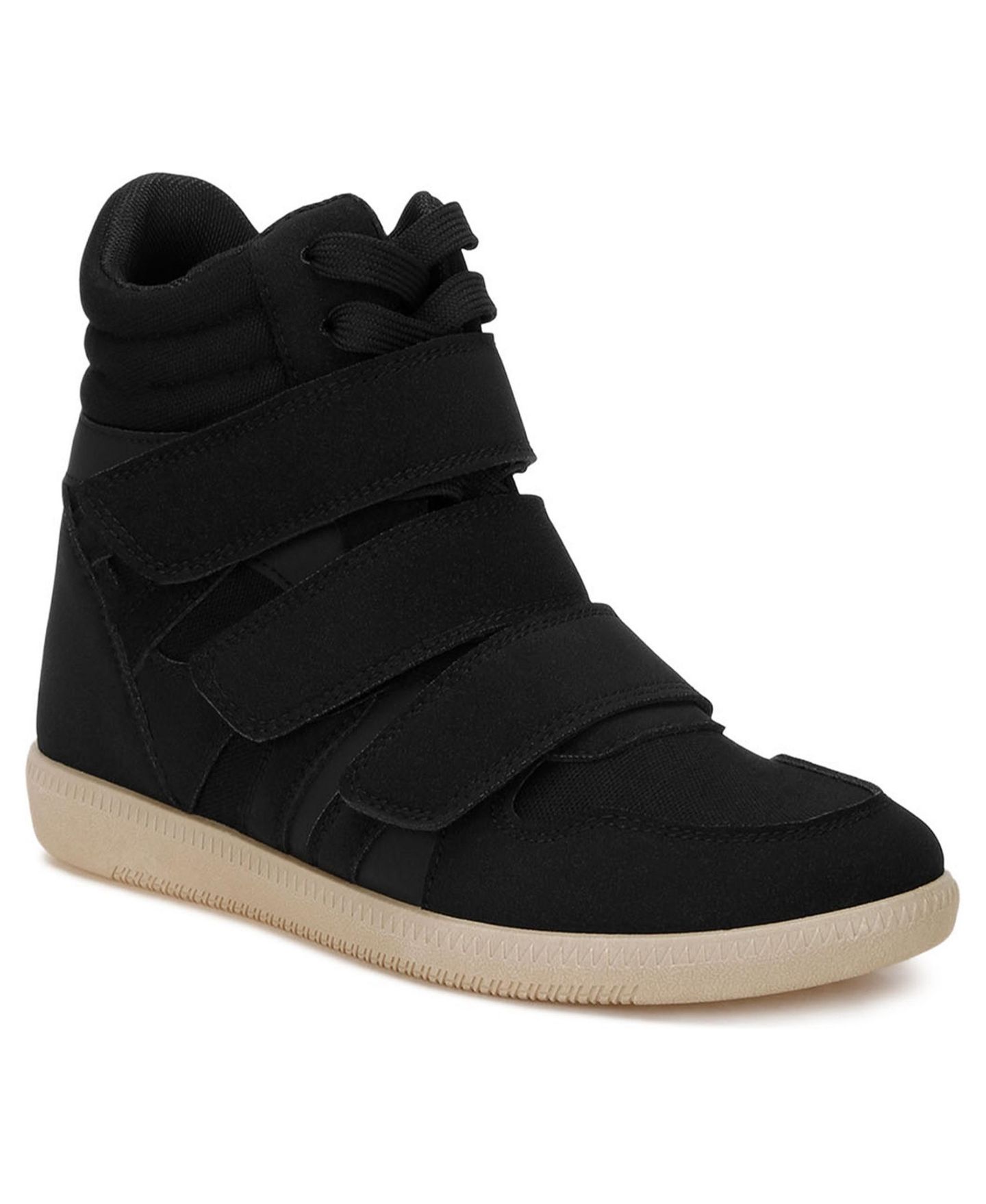 Женские кроссовки London Rag Cozy Wedge Triple Strap High-Top, цвет: Чёрный гладкий — фото 1