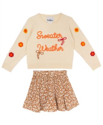 Girls' 4T-6X "Sweater Weather" Long-Sleeve Embroidered-Floral Sweater and Skirt, 2-Piece Set