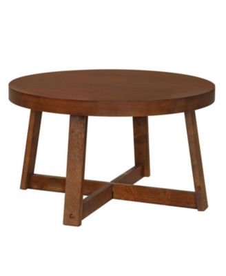 30 Inch Round Farmhouse Coffee Table with Sturdy Rubber Wood Legs