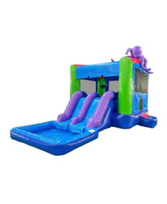 Jump Octopus Bounce House Dual Lane Water Slide with Attached Pool Combo