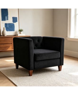 Modern Button Tufted Velvet Accent Chair with Wood Legs