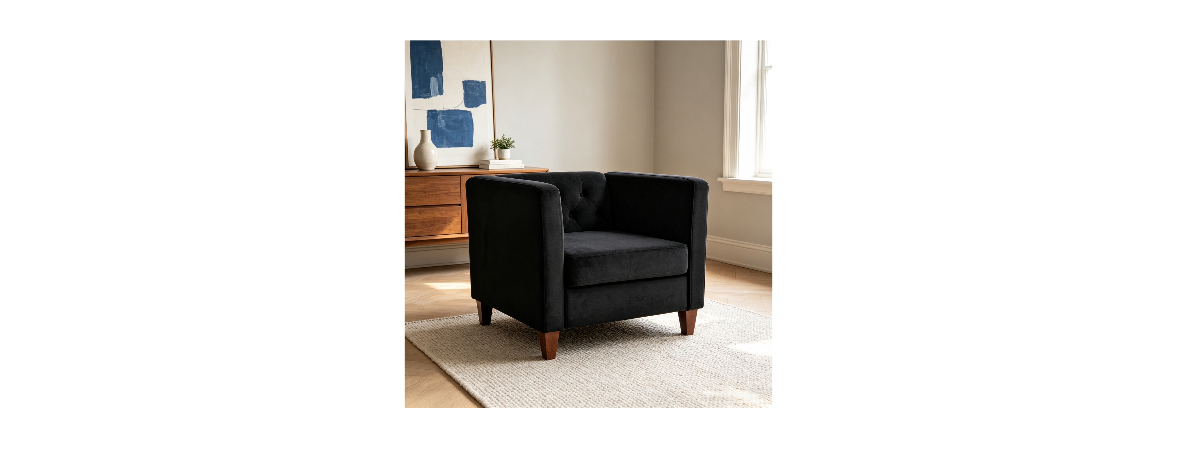 Streamdale Furniture Modern Button Tufted Velvet Accent Chair with Wood Legs