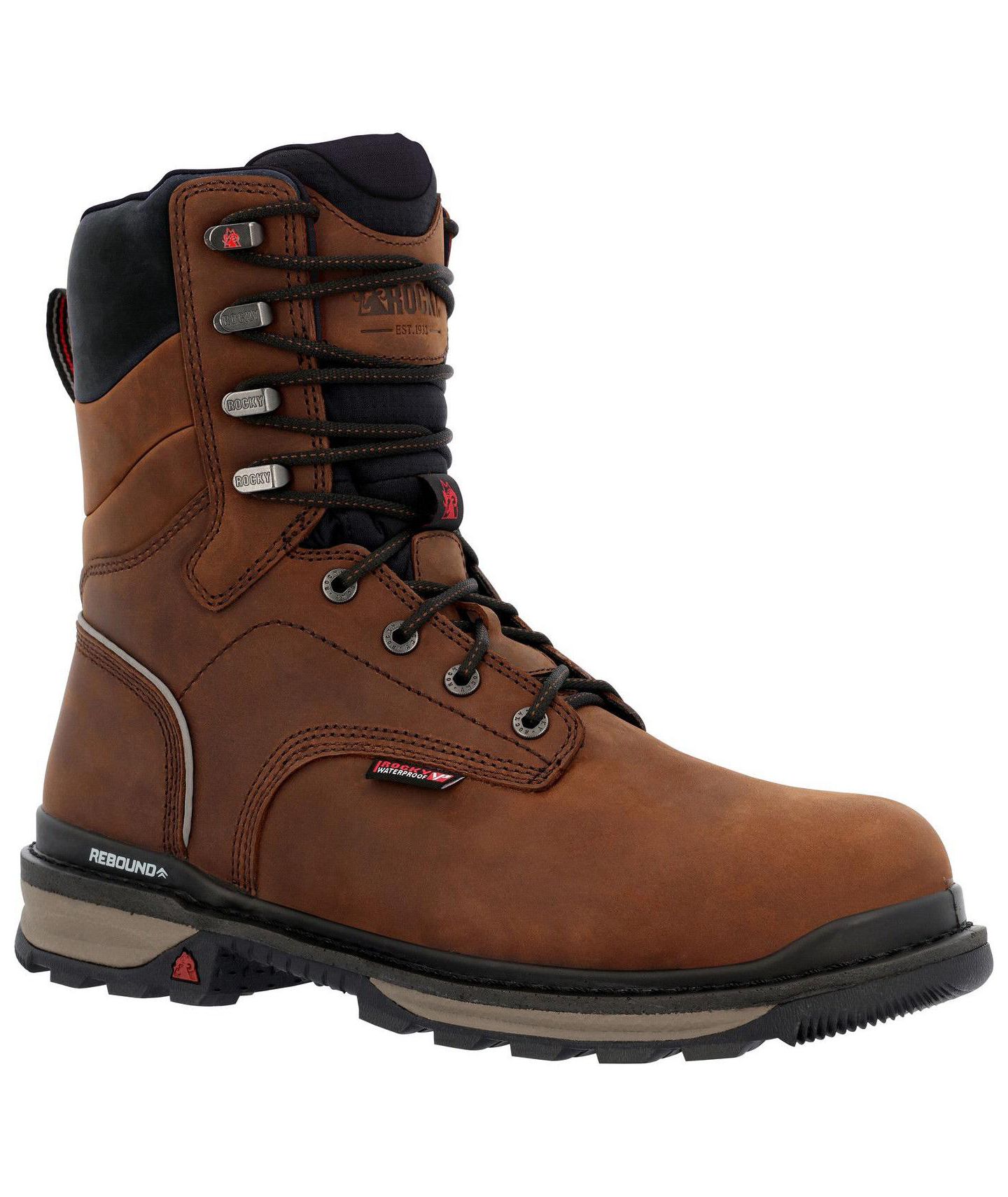 Мужские ботинки ROCKY Rams Horn Waterproof Composite Toe Work Boot, цвет: Коричневый — фото 9