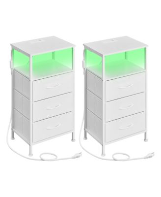 Nightstand with Charging Station and LED Lights, 6 Drawers