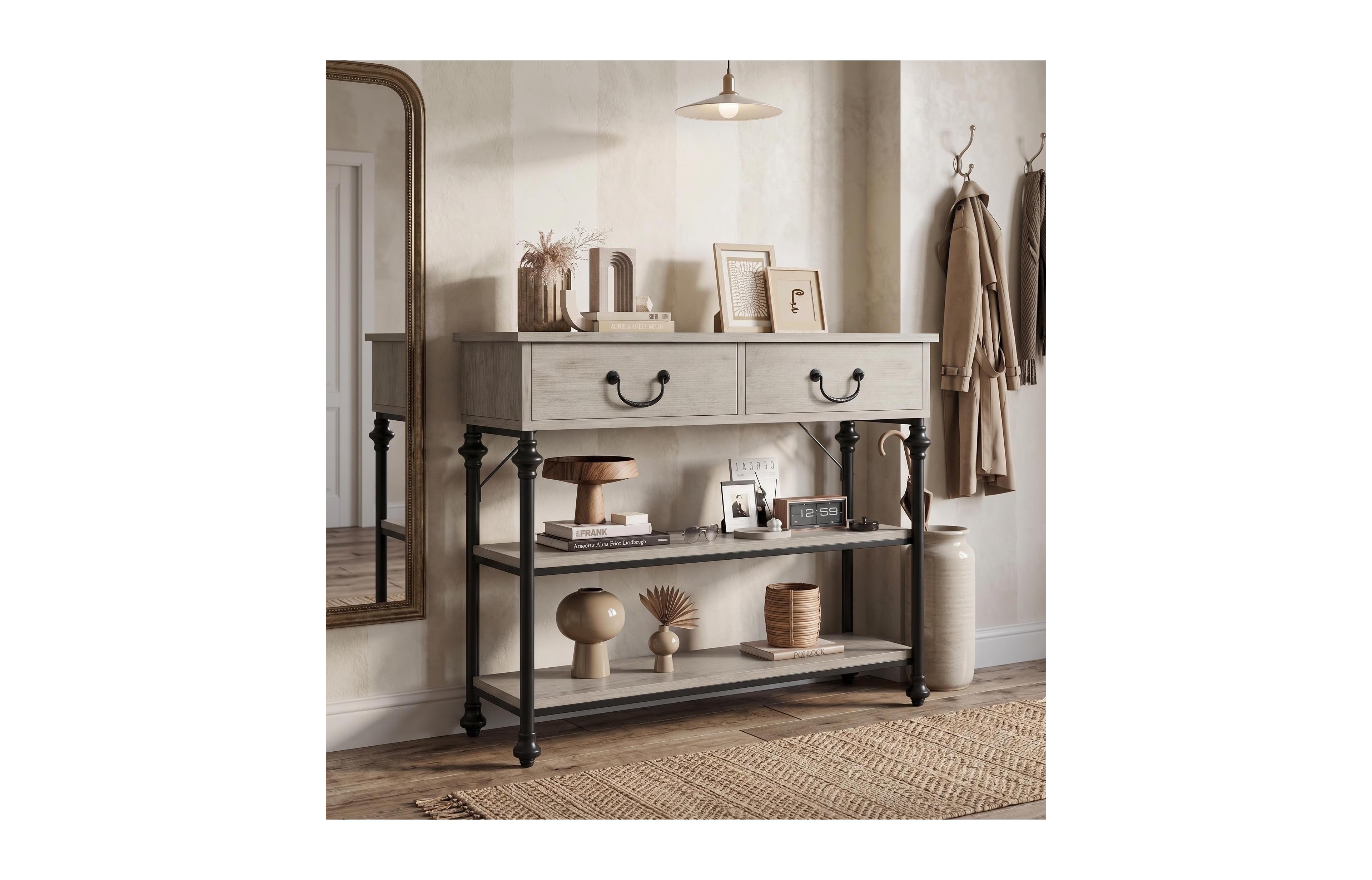 gaomon 40 Inch Modern Industrial Console Table with 2 Drawers