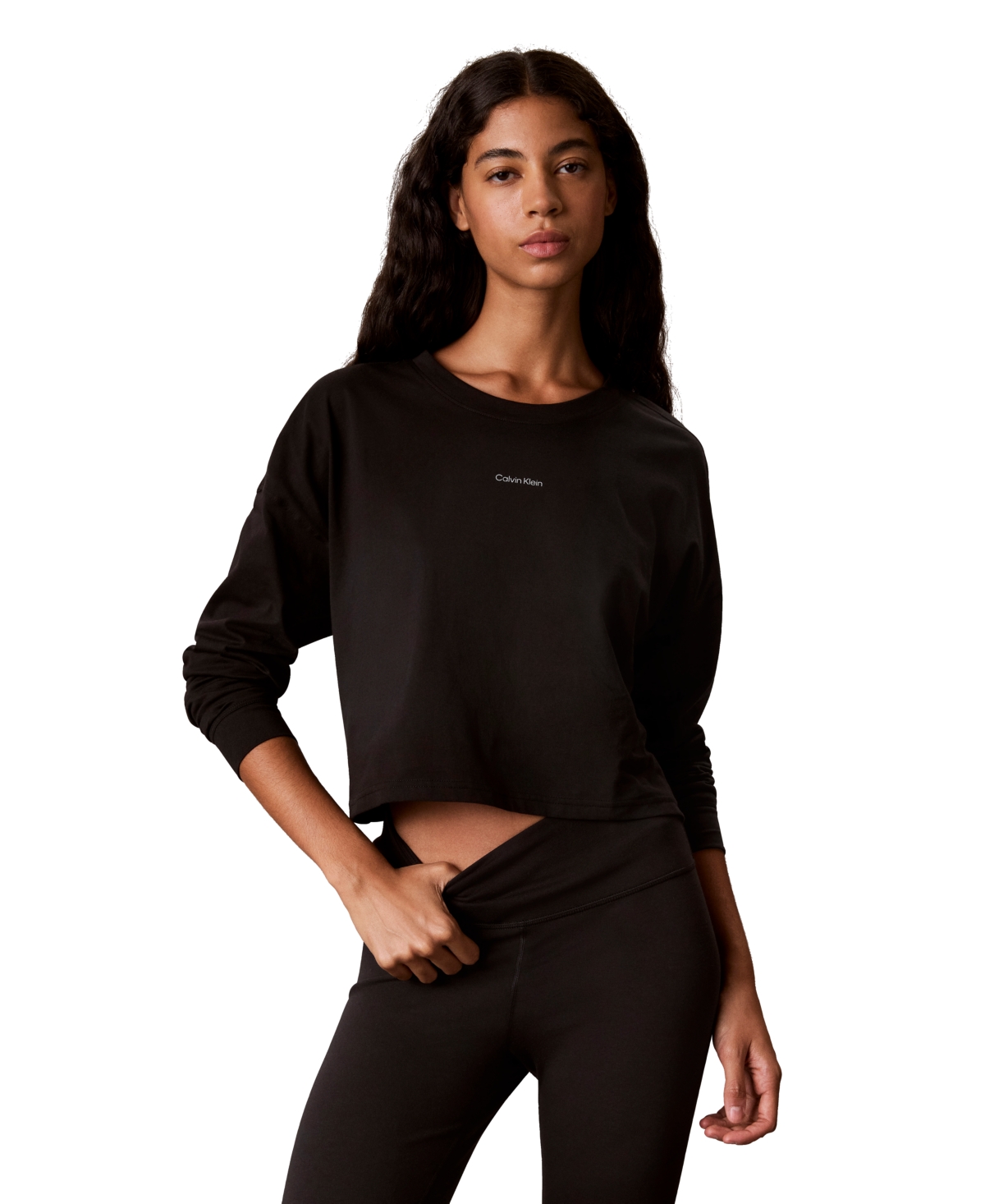 Calvin Klein Performance Women's Icon Long-Sleeve Graphic Crop T-Shirt - Black
