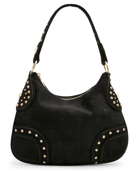 Женская сумка Betsey Johnson Skully Medium Studded Skull Hobo, цвет: Чёрный