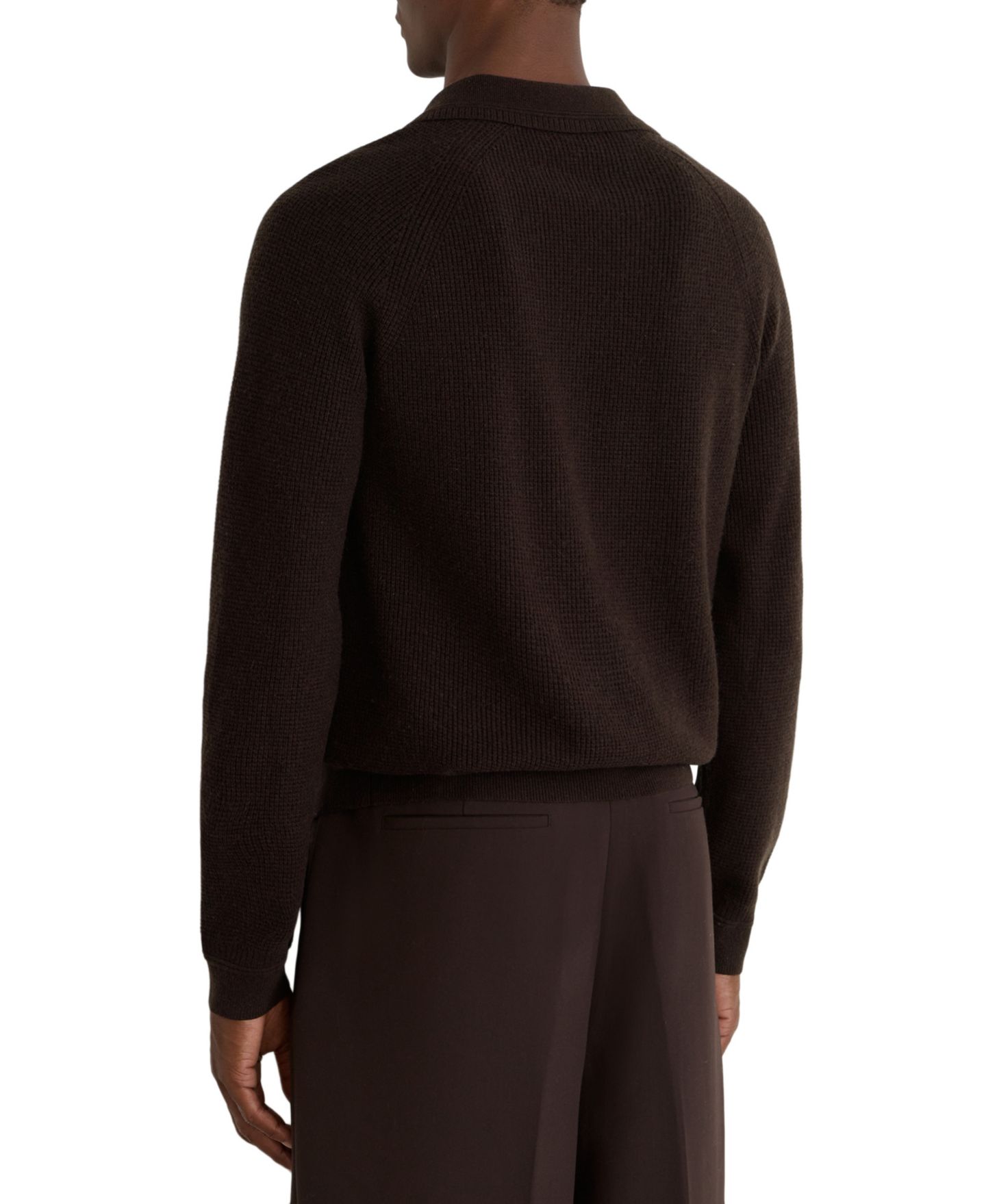 Мужской свитер REISS Spence Open-Collar Textured-Knit, цвет: Шоколадный коричневый — фото 2
