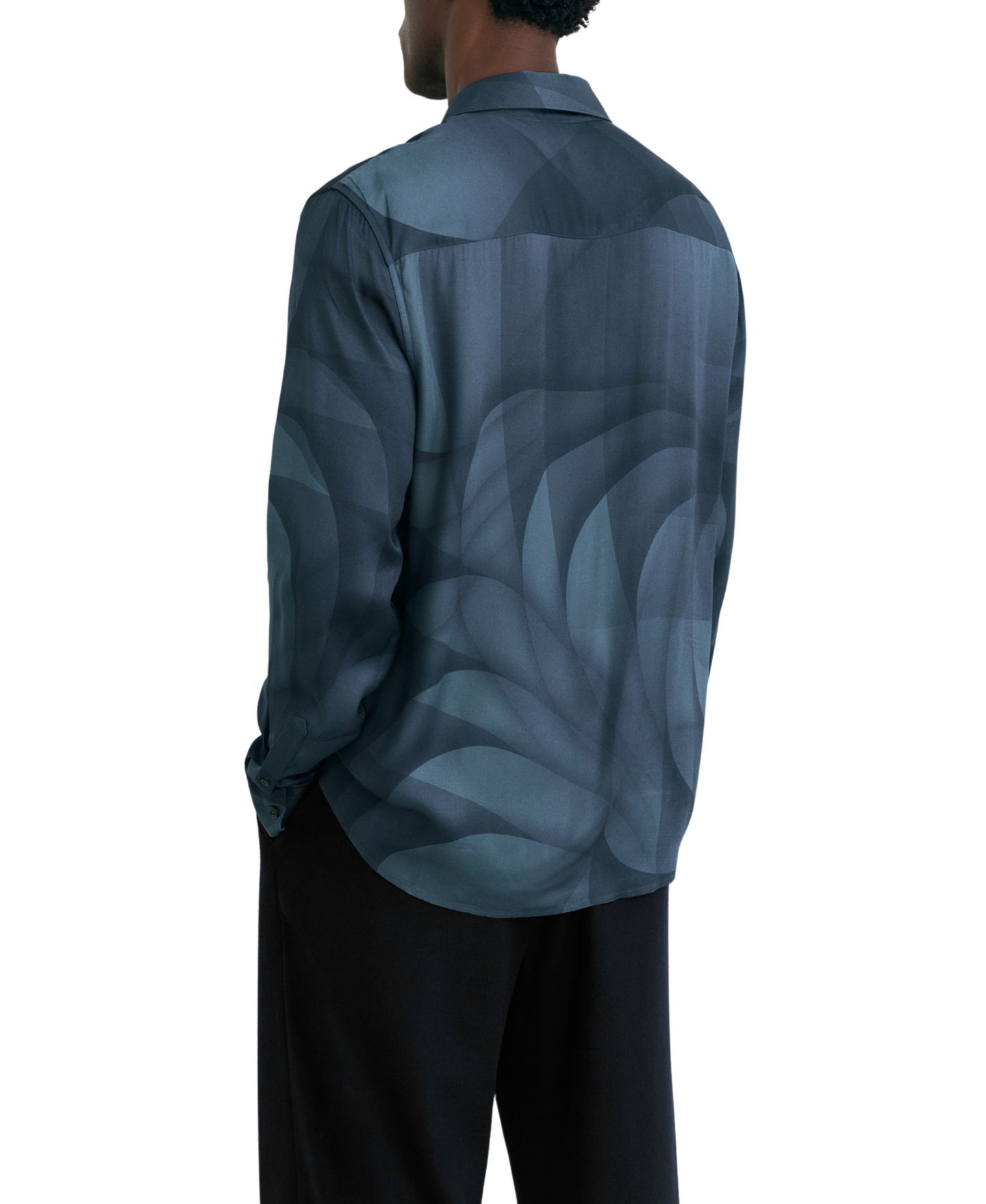 Мужская рубашка REISS Abstract Print Long Sleeve Button Up, цвет: Тёмно-синий — фото 2