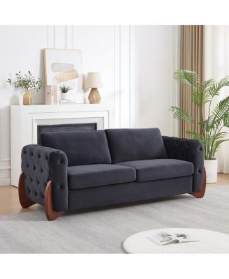  84" Classic Velvet Button-Tufted Sofa with Curved Legs and Armrests