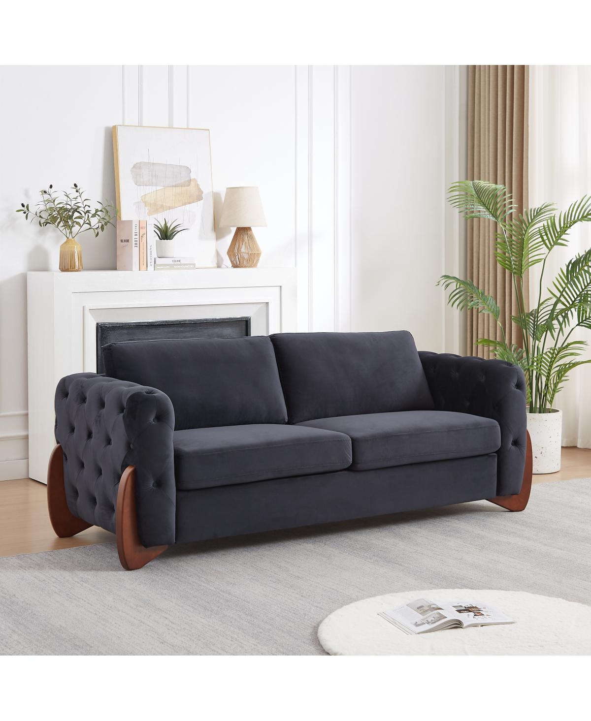 Streamdale Furniture 84" Classic Velvet Button-Tufted Sofa with Curved Legs and Armrests