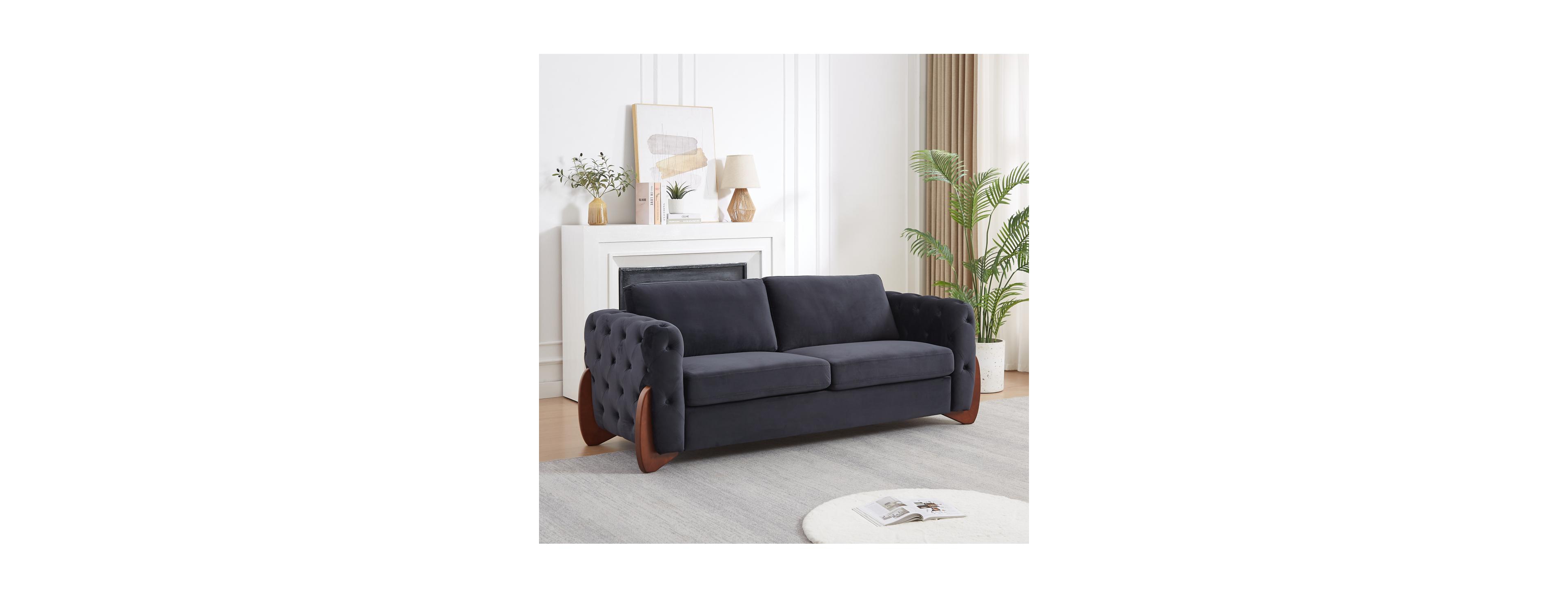 Streamdale Furniture 84" Classic Velvet Button-Tufted Sofa with Curved Legs and Armrests