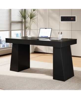 55-Inch Executive Desk | 55.1x27.6 Inch Desktop, Hidden 2-Tier Shelf