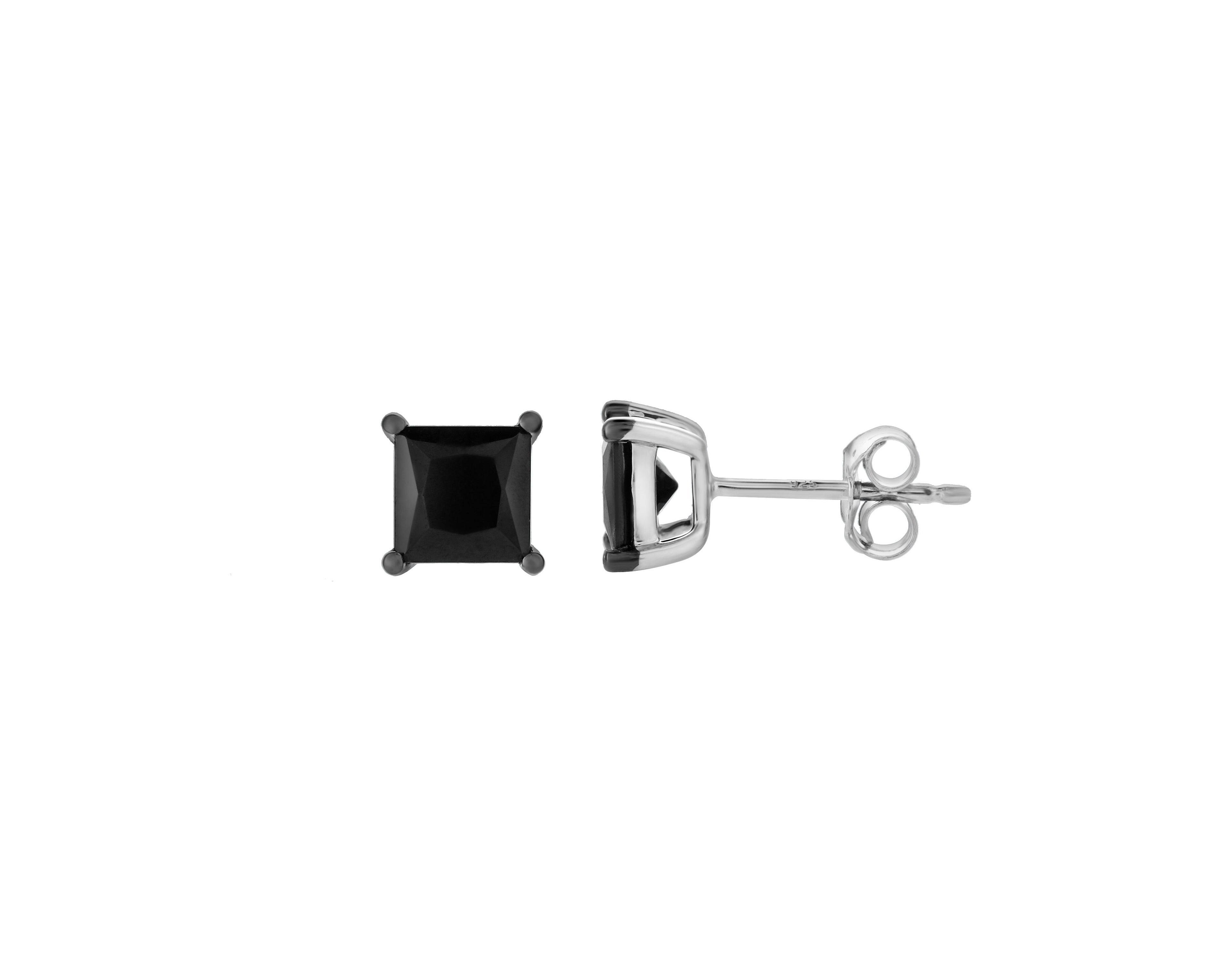 LuvMyJewelry Princess Cut Black Spinel Stud Earrings (1.9 ct. t.w.) in Sterling Silver