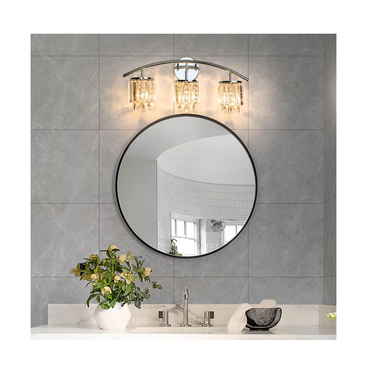Busdays Luxury 3 Light Crystal Wall Sconce Vanity Light with Clear Crystal Strands