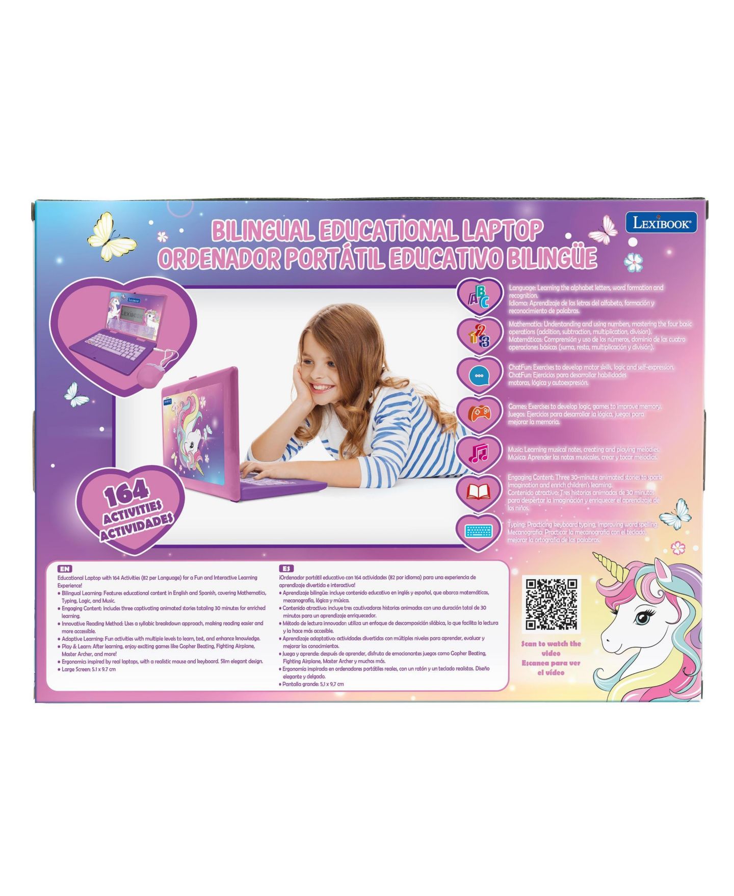 Детская игрушка Lexibook Unicorn Bilingual English and Spanish 164 Activities Educational Laptop, от 4 лет, цвет: Фиолетовый — фото 7