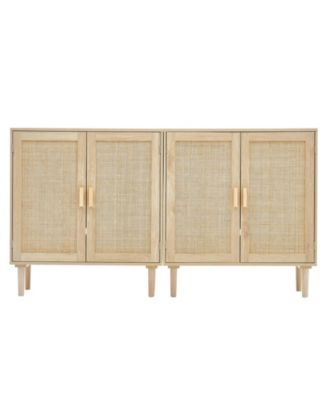 31.5 Inch Rattan Storage Cabinet Set of 2 with Magnetic Doors and Adjustable Shelves