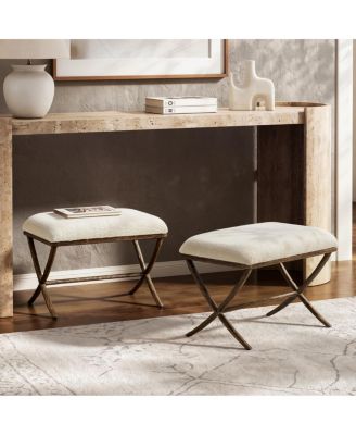24.5" Modern Upholstered X-Base Ottoman with Metal Legs, Set of 2