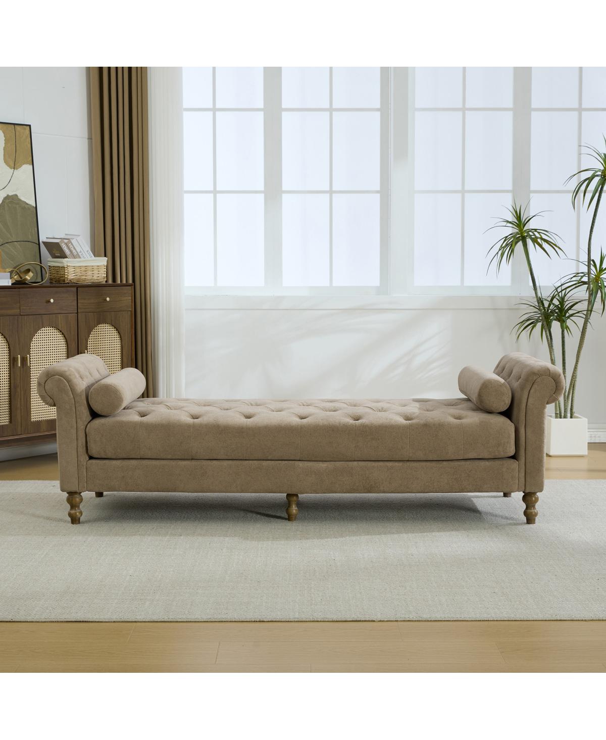 Streamdale Furniture Modern Chenille Upholstered Bed Bench with Armrests and Pillows