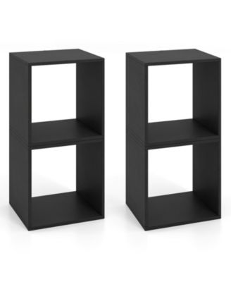 Set of 2 Stackable Cube Storage Organizers with Wooden Dowels