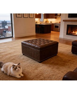 Tufted Storage Ottoman with Studs