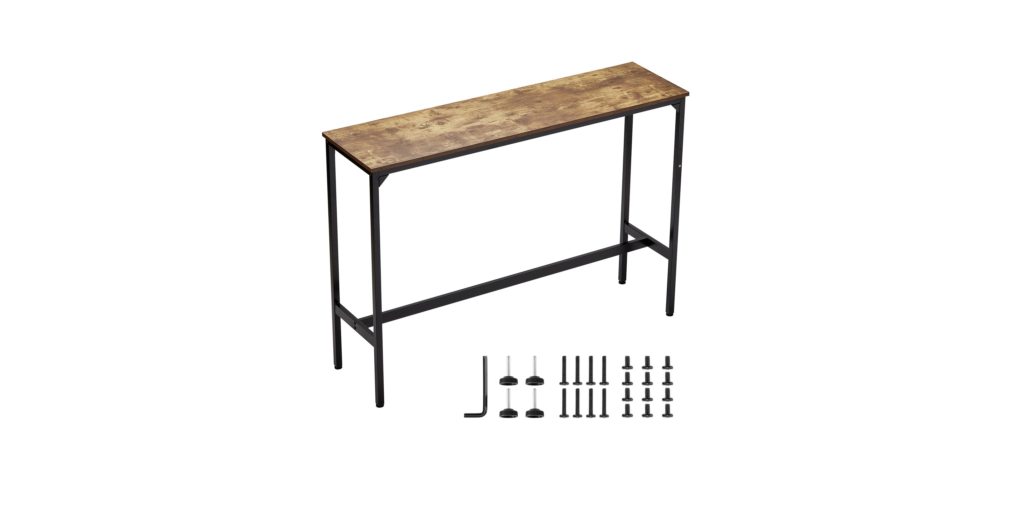 Gouun 55 Inch Narrow Pub Bar Table Featuring Metal Frame Footrest