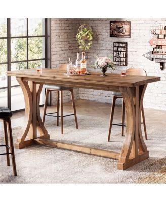 62.9" Solid Wood Pub Bar Table with X-Legs