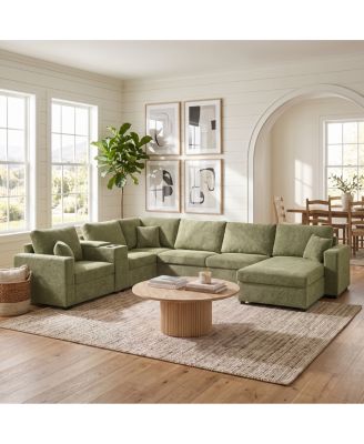 5-Seat Modular U-Shape Sectional Sofa with Storage and Cup Holders