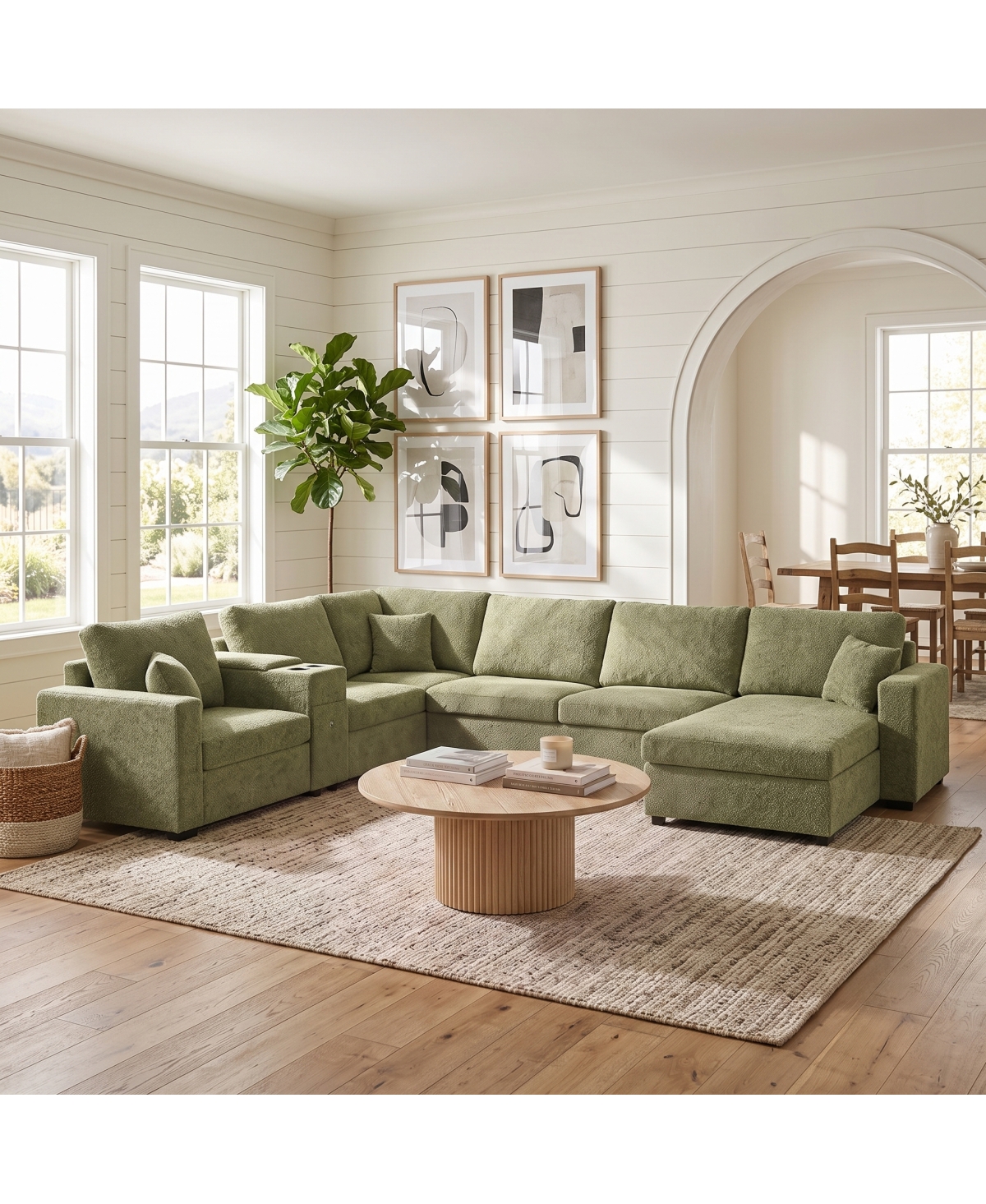 Streamdale Furniture 5-Seat Modular U-Shape Sectional Sofa with Storage and Cup Holders