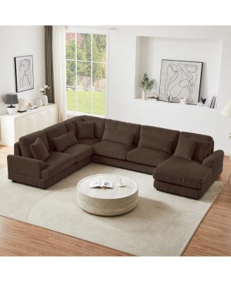 128.35" Oversized U-Shaped Corduroy Sectional Sofa with Chaise