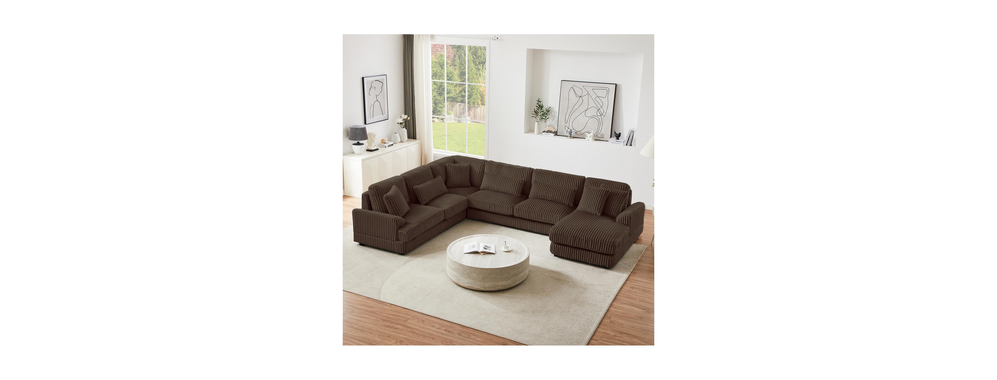 Streamdale Furniture 128.35" Oversized U-Shaped Corduroy Sectional Sofa with Chaise