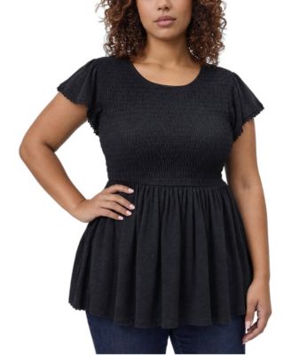 Plus Size Smocked Babydoll Lace Trim Top