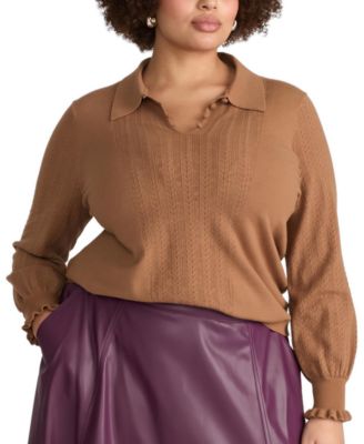 Plus Size Savvy Fine-Knit Fitted Polo Sweater