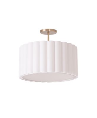 Semi Flush Mount,  Scallop Linen Medium Shade, Weathered Brass