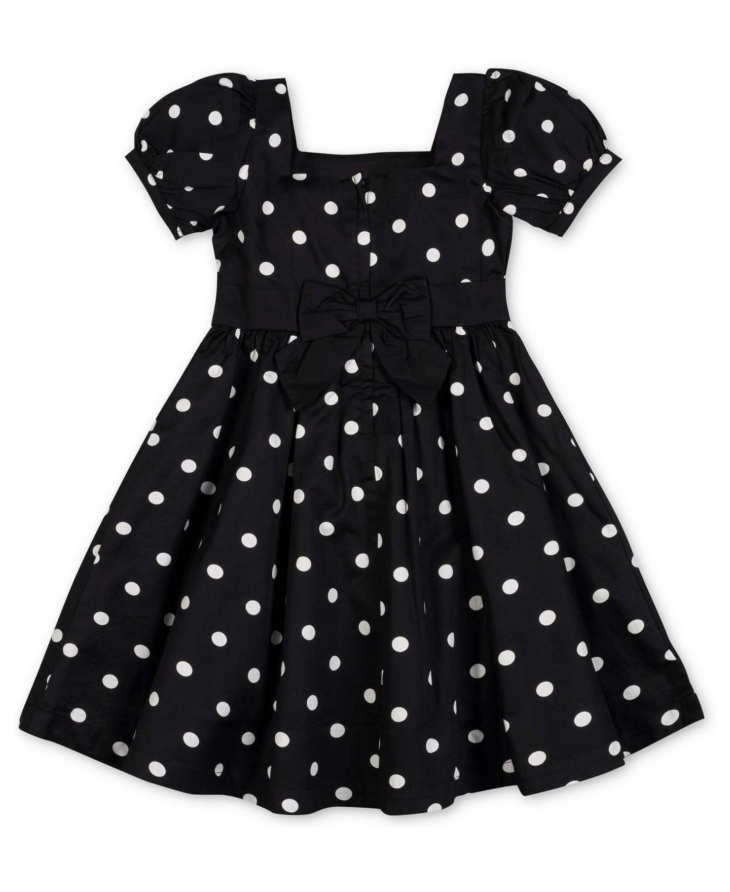 Платье Hope & Henry Puff-Sleeve Party Dress для девочек, цвет: Чёрный в горошек — фото 2