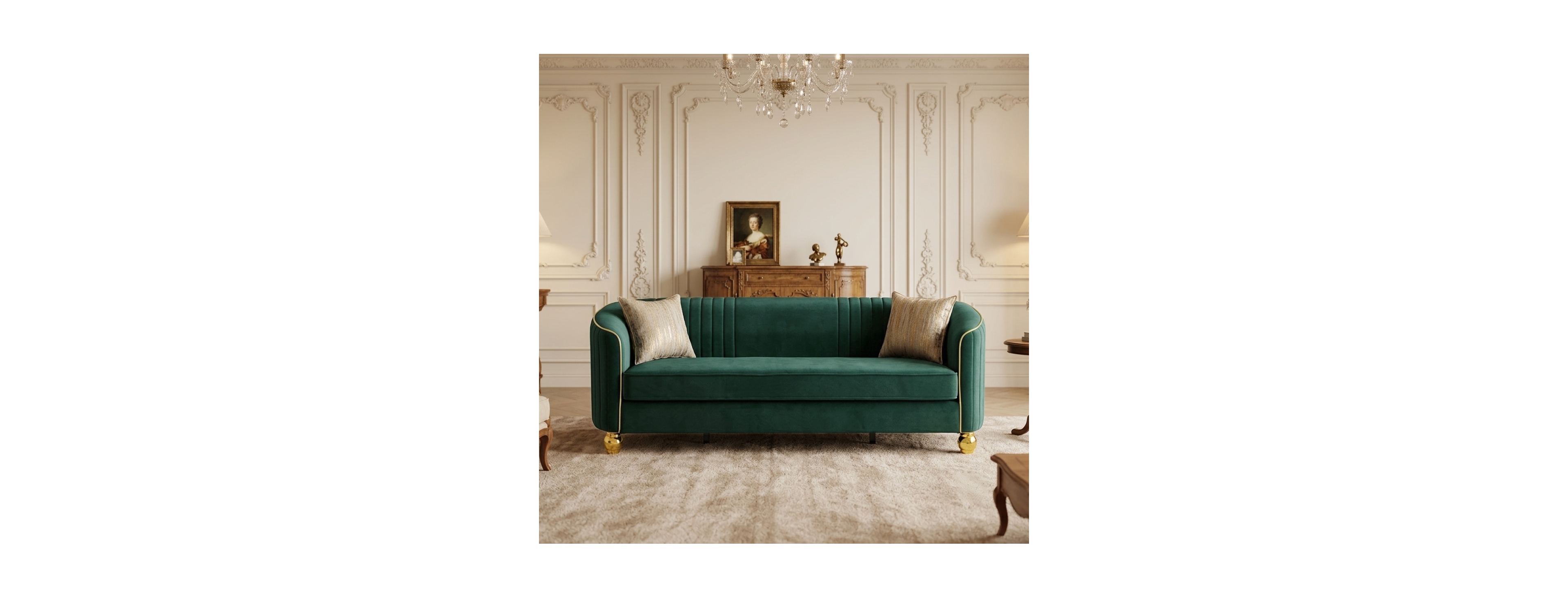 Streamdale Furniture Modern Luxury 3-Seater Sofa with Gold Legs