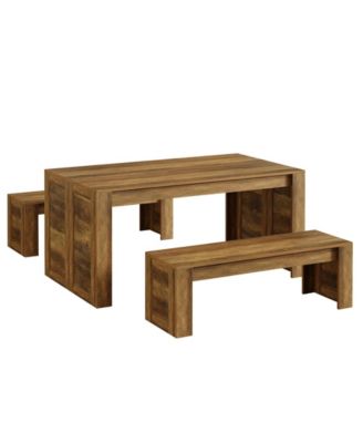 Farmhouse Dining Table Set with 2 Benches for 4 to 6 People for Dining Room