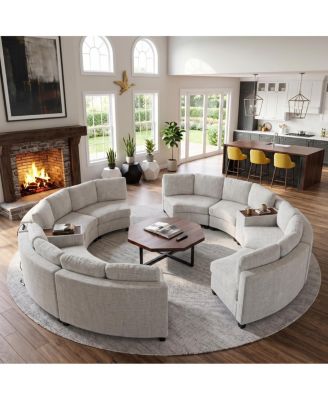 8-Seater Curved Modular Sectional Sofa with Storage, USB and Wireless Charging