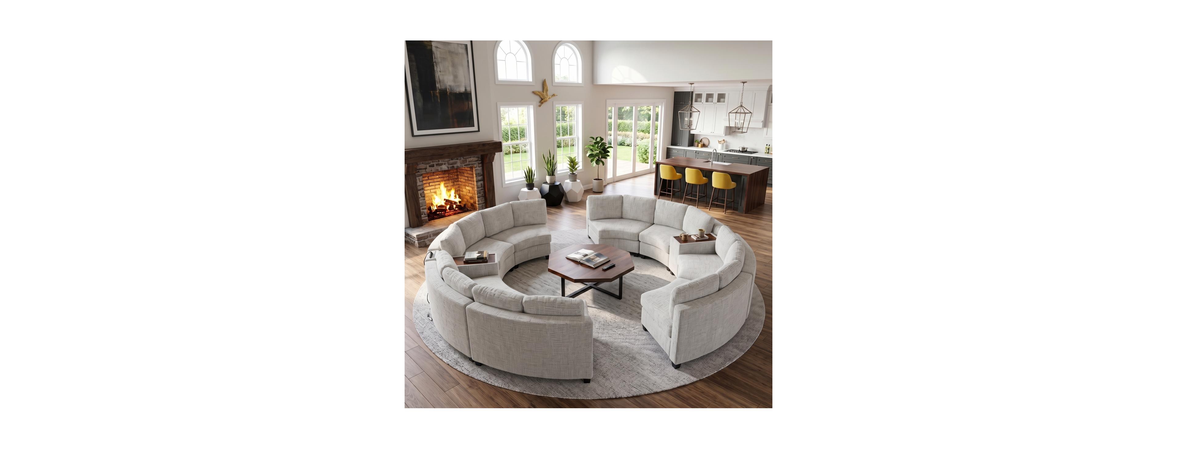 Streamdale Furniture 8-Seater Curved Modular Sectional Sofa with Storage, Usb and Wireless Charging