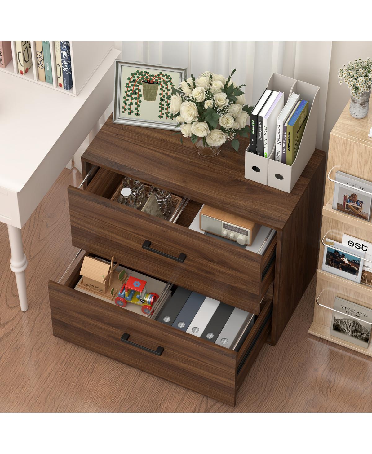 Streamdale Furniture 28.5" Modern Wood 2-Drawer Lateral File Cabinet with Printer Stan - Dark walnut