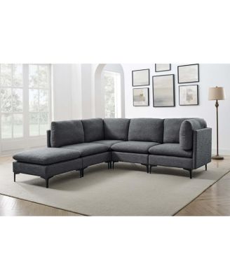 Linen Upholstered Modular Sectional with Metal Legs