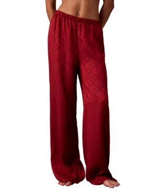 Women's Satin Sheen Print Wide-Leg Pajama Pants