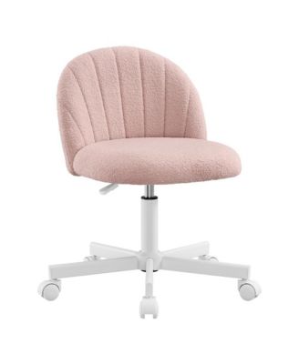 Armless Desk Chair Teddy Fleece Adjustable Height Swivel Vanity Chair